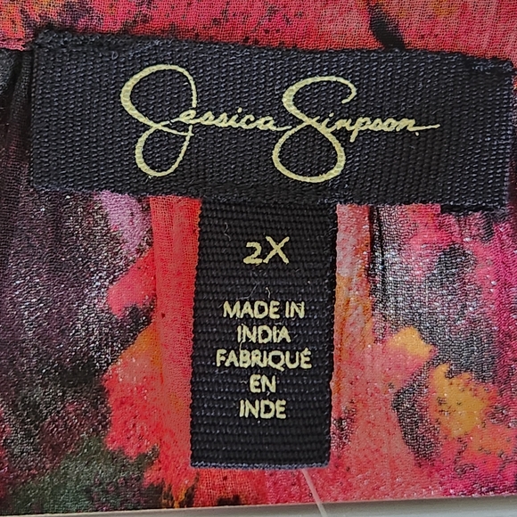 JESSICA SIMPSON Long Sleeve Layered Sheer Floral Drawstring Waist Chic Blouse - Picture 6 of 8